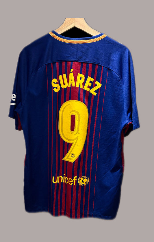 Vintage #9 Suarez FC Barcelona 2017/18 home Football jersey.
