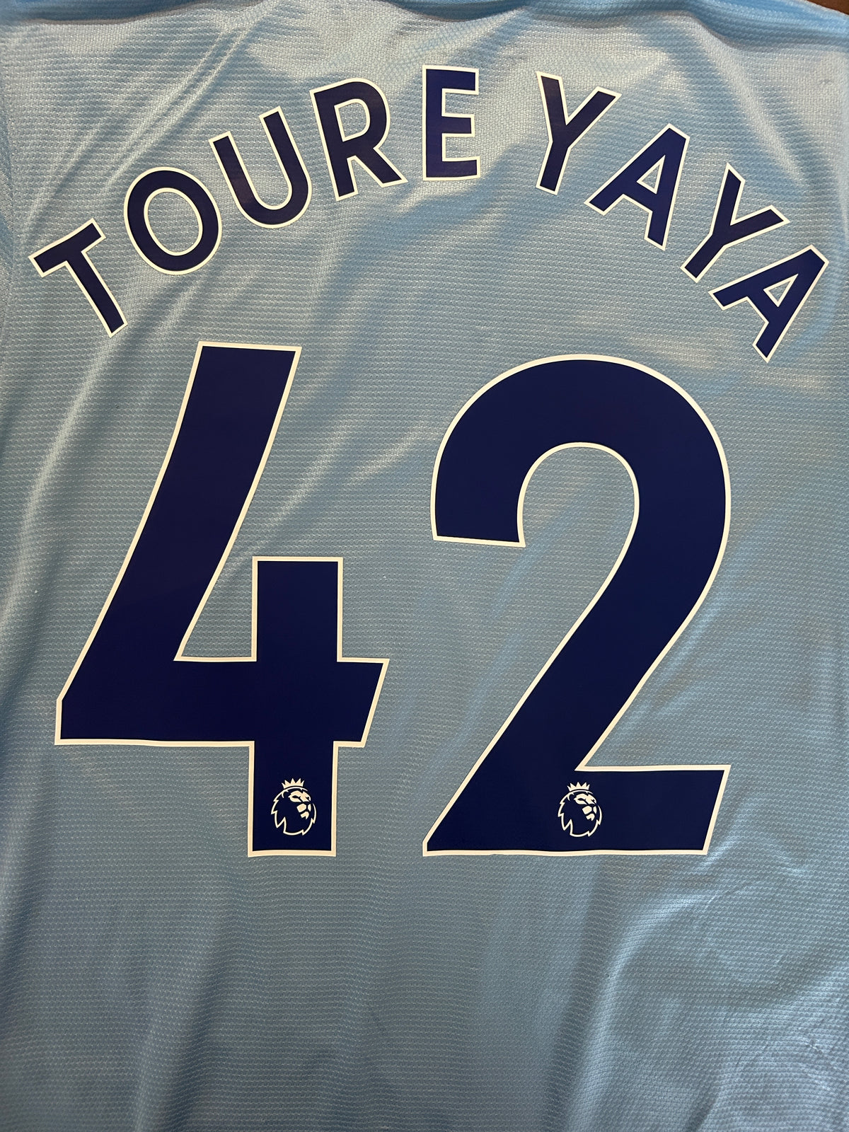 Authentic Toure Yaya #42 Manchester City 2013-14 Home Football
