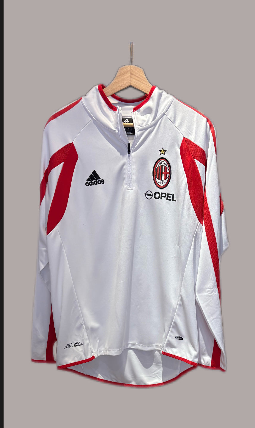 Vintage AC Milan 2005-06 white quarter zip training sweatshirt shirt.