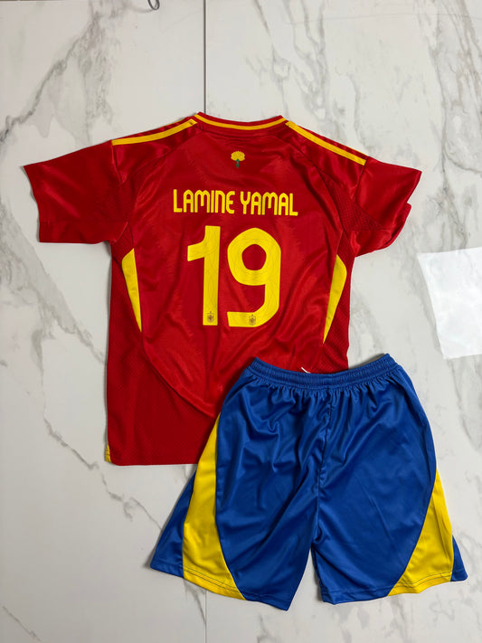 Vintage #19 Lamine Yamal Euro 2024 Spain Home Jersey + Shorts Youth Size 28