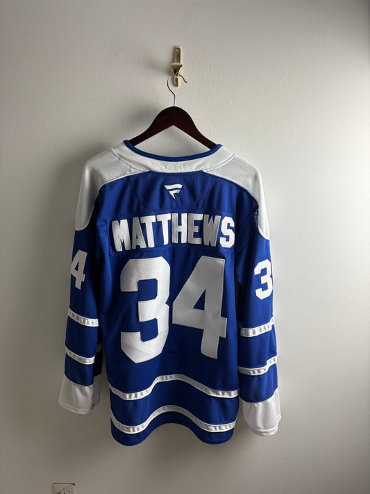 Vintage #34 Austin Matthews Toronto Maple Leafs Hockey Jersey Blue