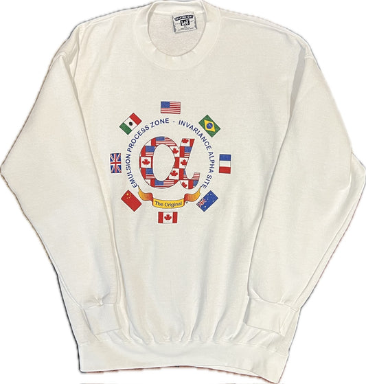 Vintage Emulsion Process Zone Flags Crew Neck White Mens XL